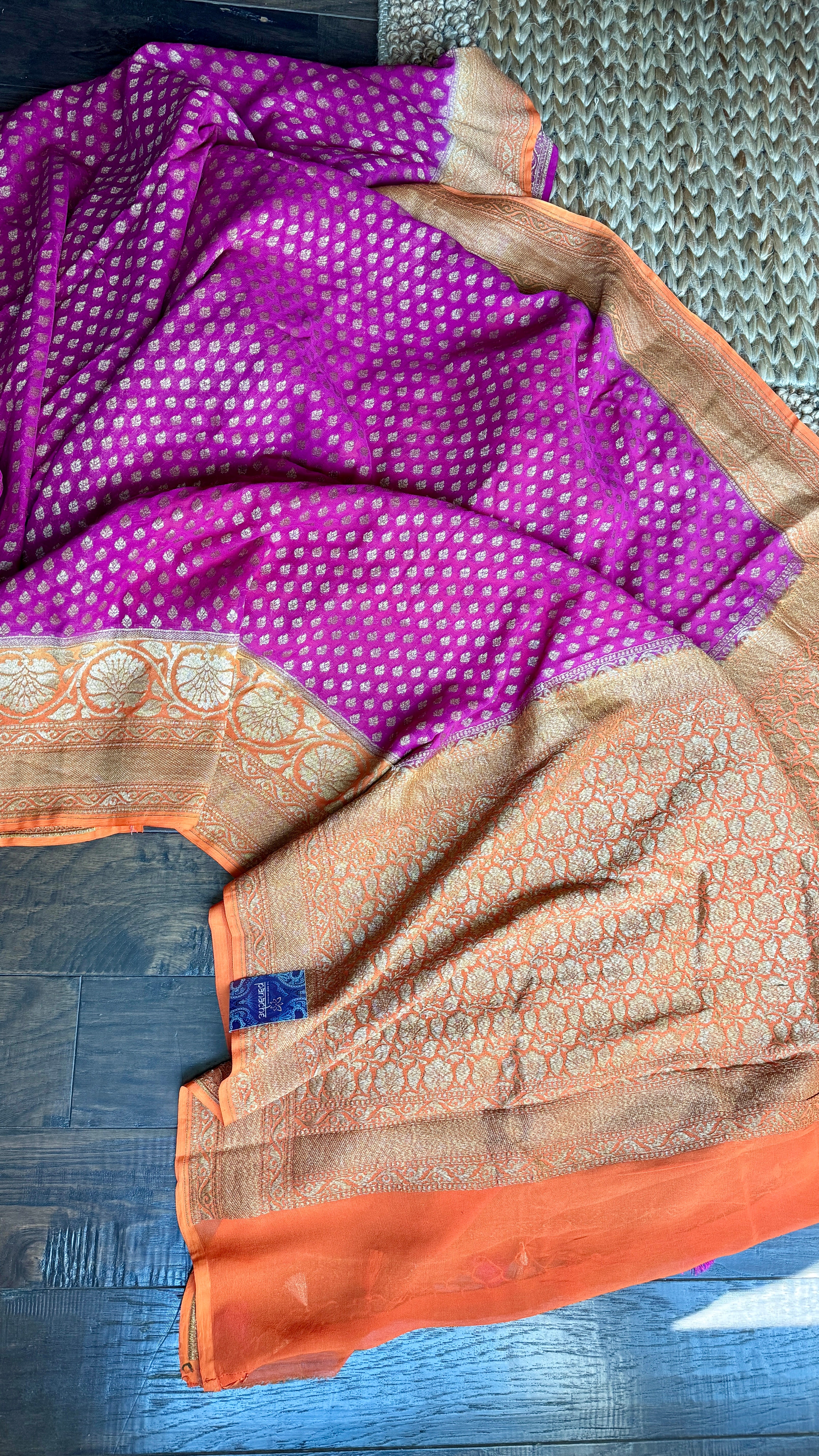 Khaddi Georgette Banarasi - Magenta Orange