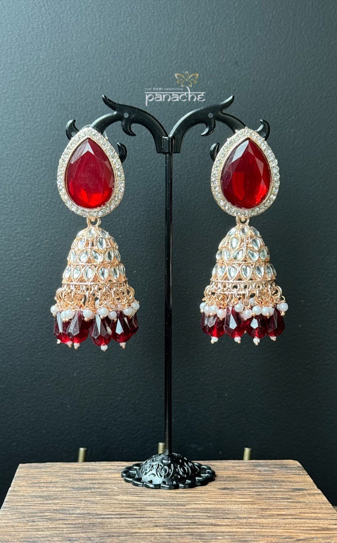 Jewelry Earring - Rose Gold Red Jhumka