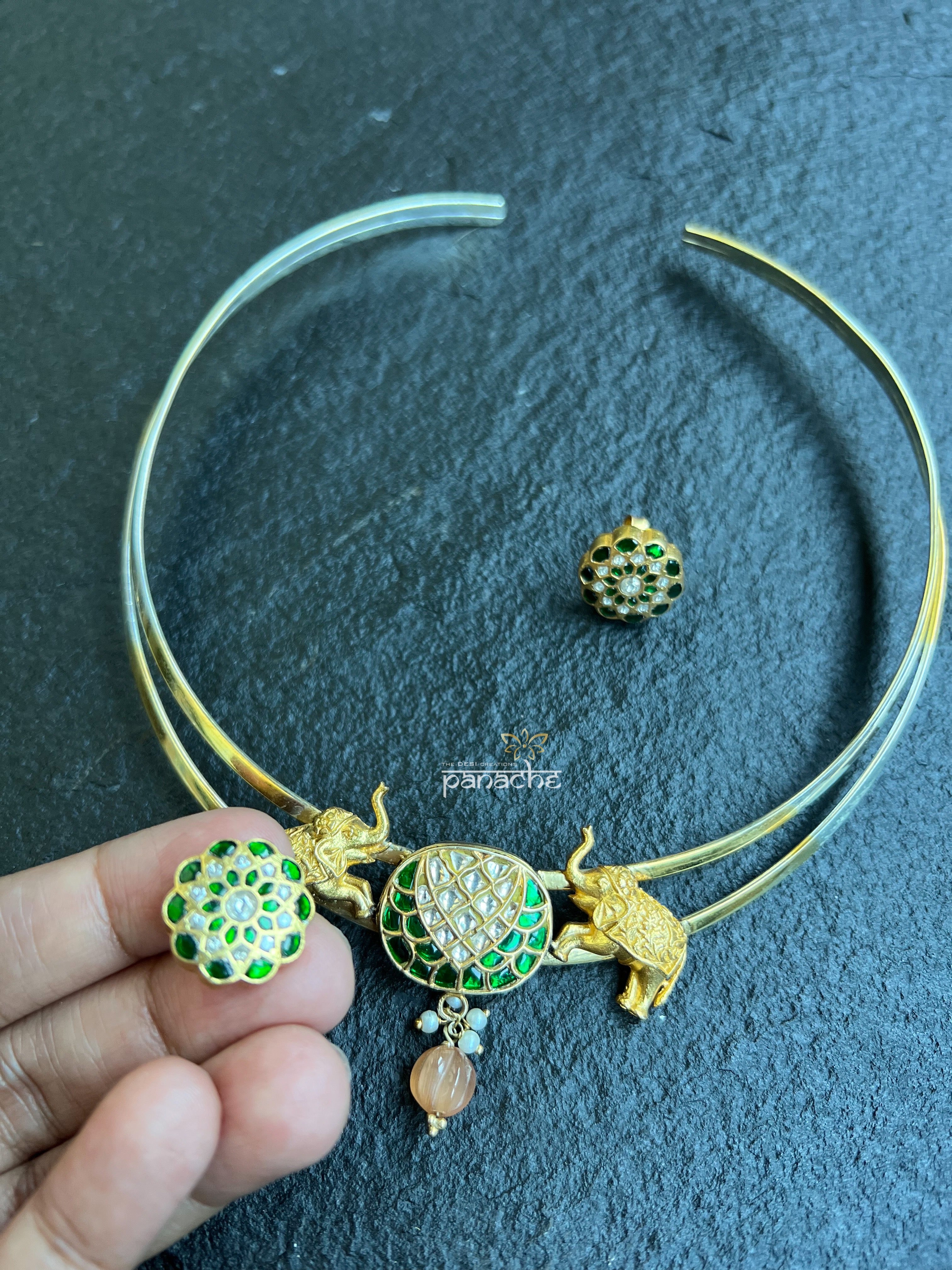 Silver 925 Choker - Gold elephant set