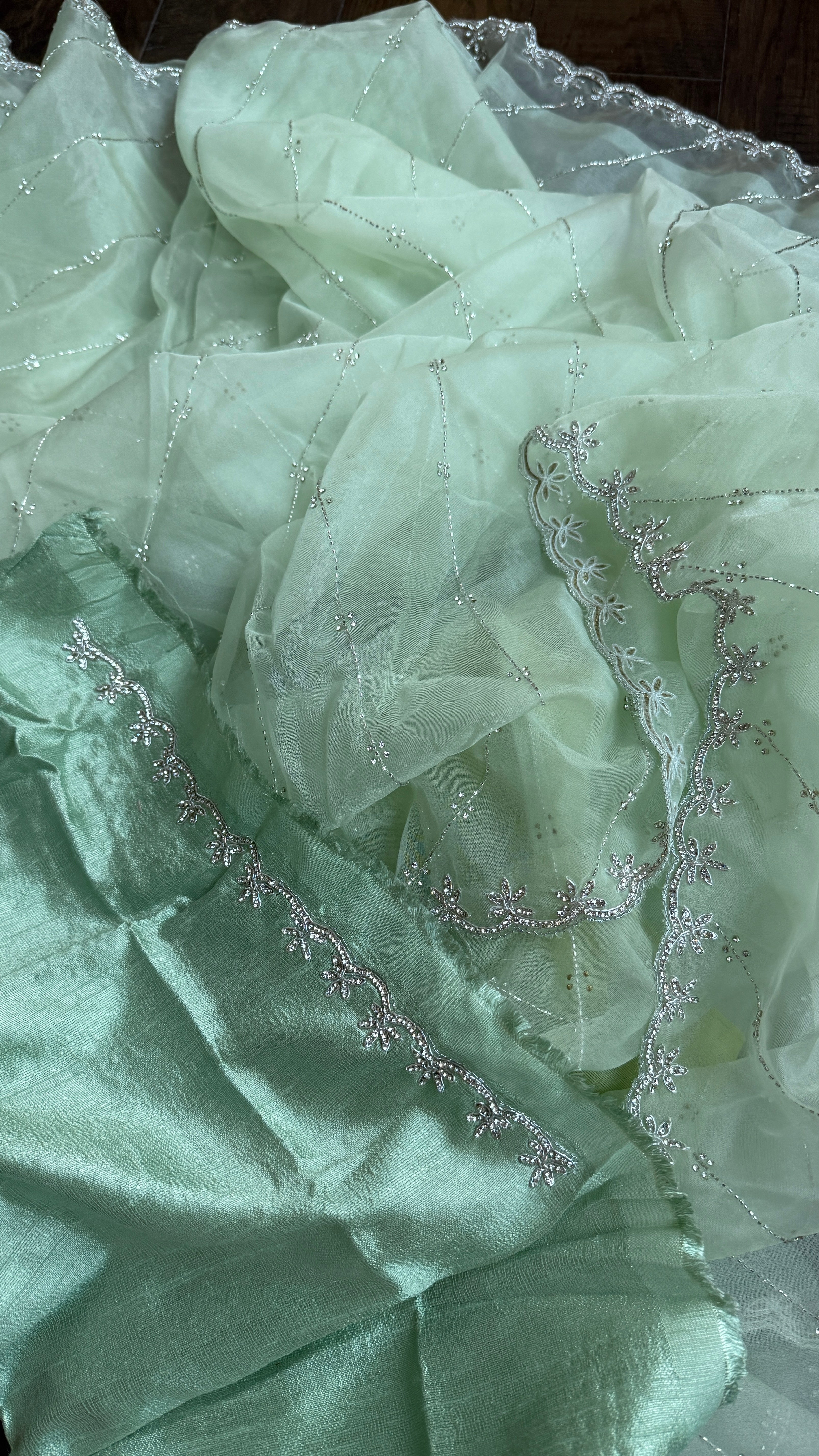 Designer Organza - Mint Leheriya