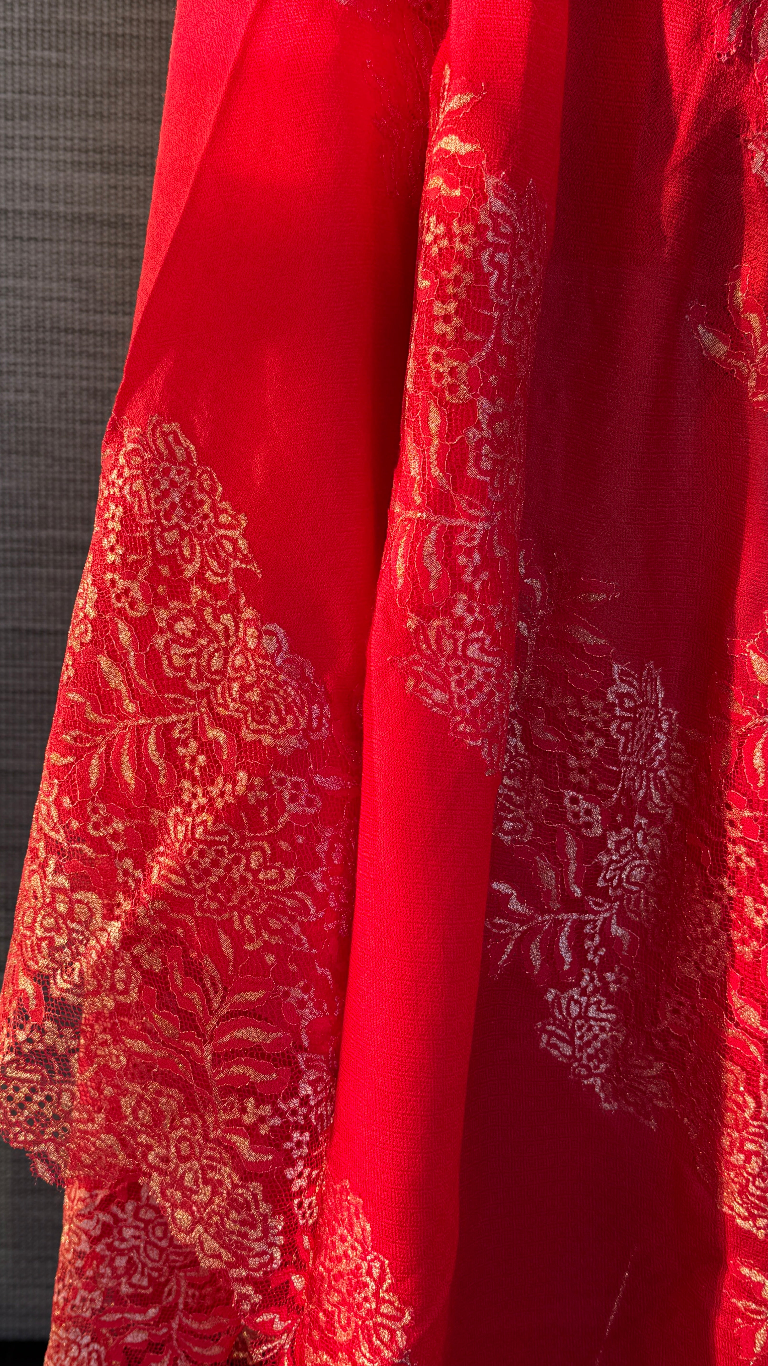 Pure Pashmina Lace Stole - Red