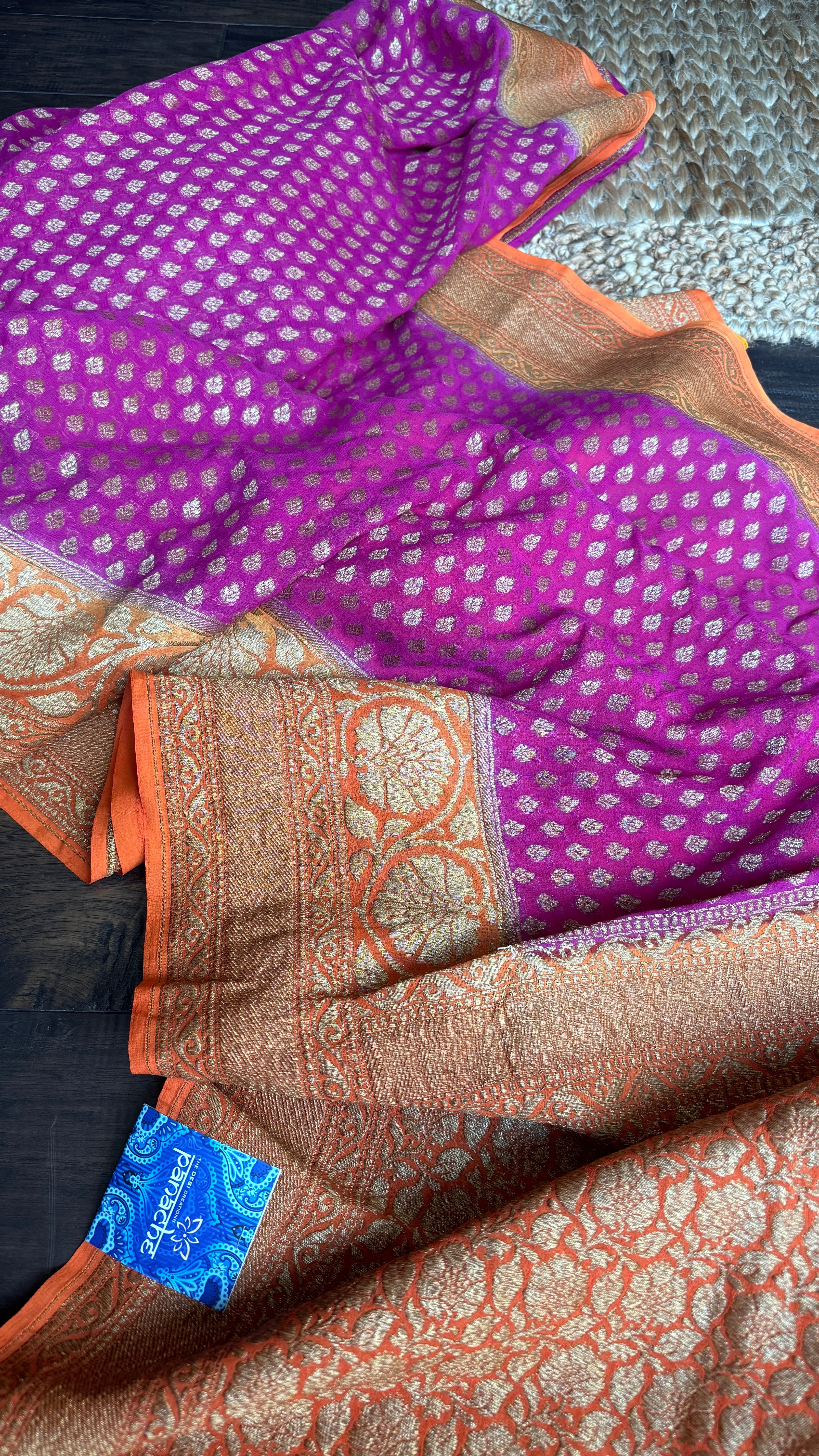 Khaddi Georgette Banarasi - Magenta Orange