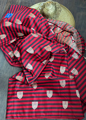 Pure Silk Mashru Banarasi- Red Black striped