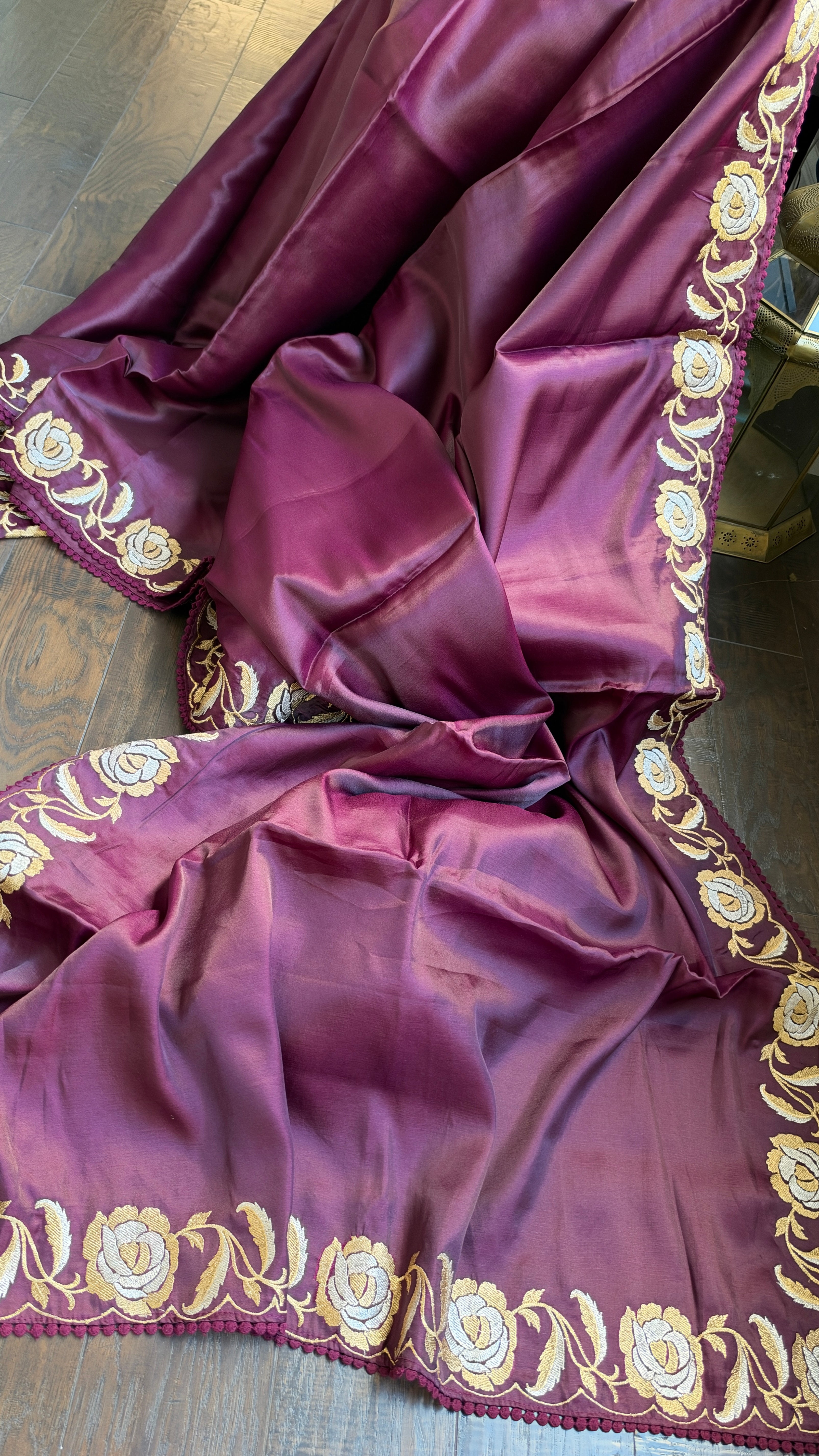 Soft Silk Embroidered - Wine Color