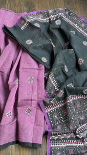 Cotton Kantha Stitch -  Mauve Purple Black Half Half
