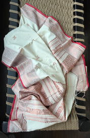 Pure Khadi Cotton Handloom - Off White Red Copper Zari
