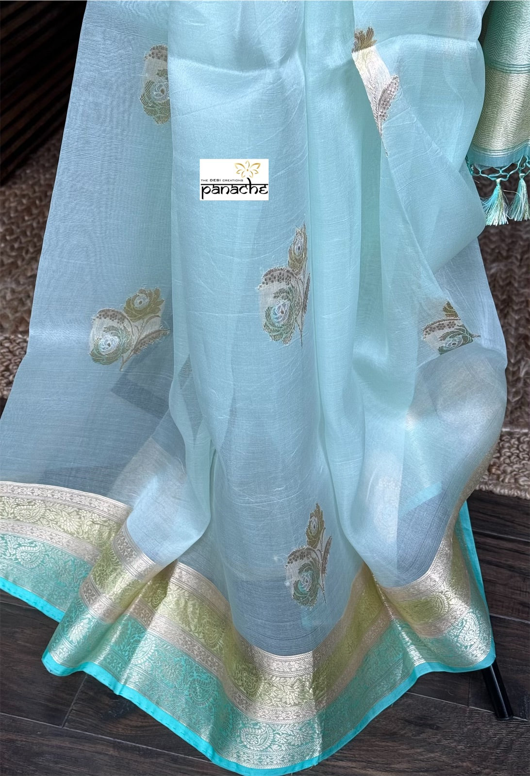 Organza Silk Banarsi - Mint Blue Kadwa