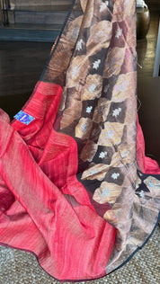 Pure Matka Silk - Red Muslin Jamdaani Palla