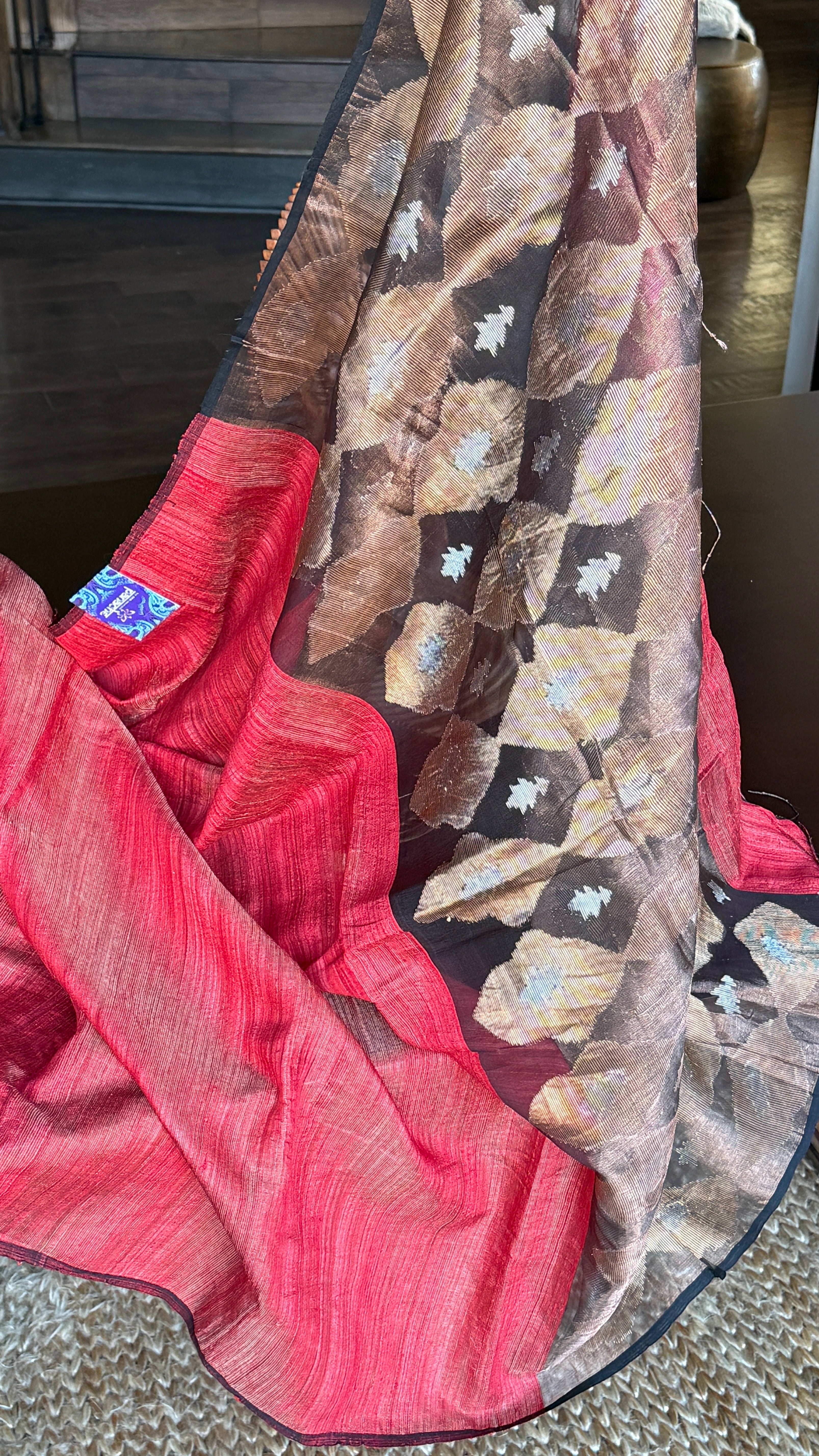 Pure Matka Silk - Red Muslin Jamdaani Palla