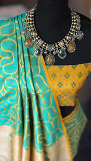 Pure Silk Contemporary Paithani Banarasi- Sea Green Yellow