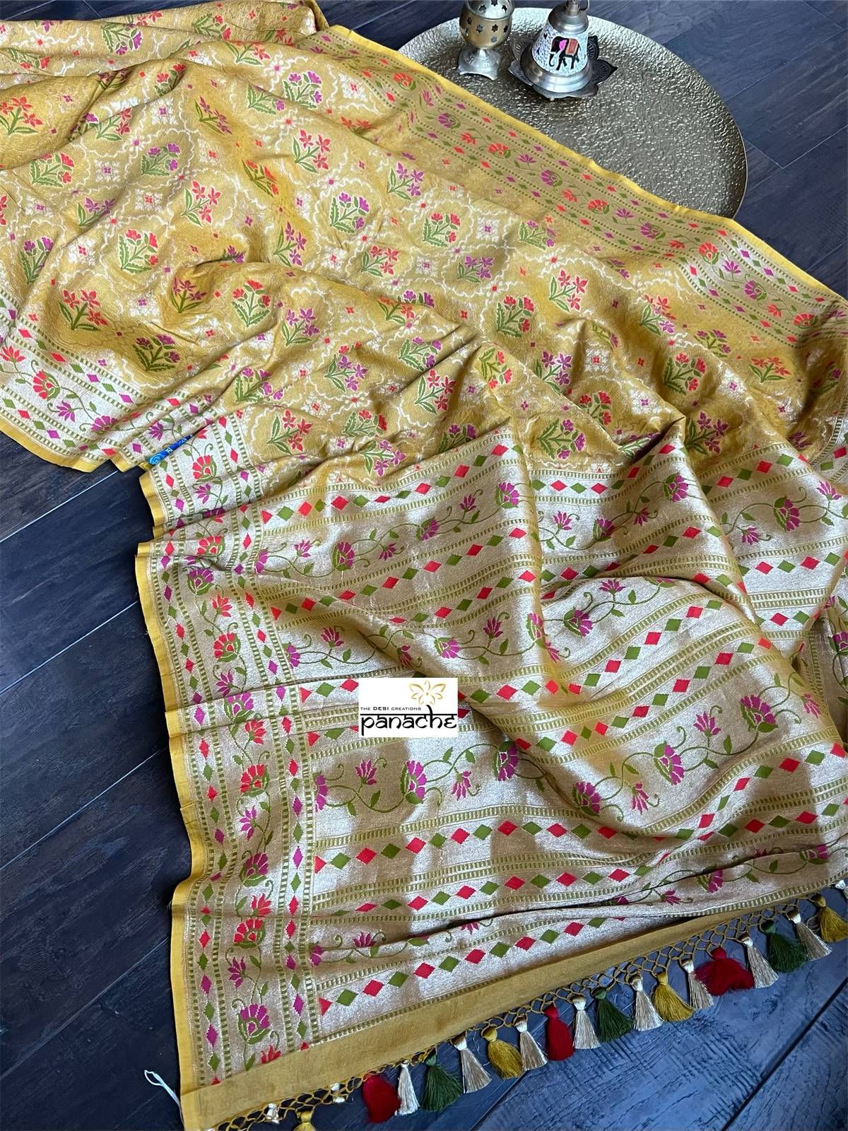 Pure Tussar Silk Banarasi- Yellow Meenakari Paithani