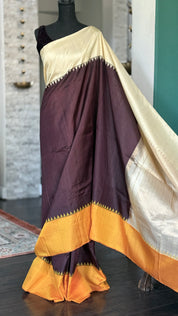 Pure Silk Gadwal - Plum Brown Ganga Yamuna