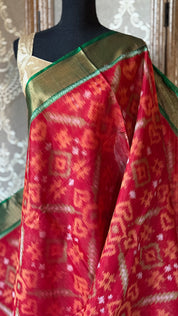 Pure Cotton Silk Ikat - Red Green