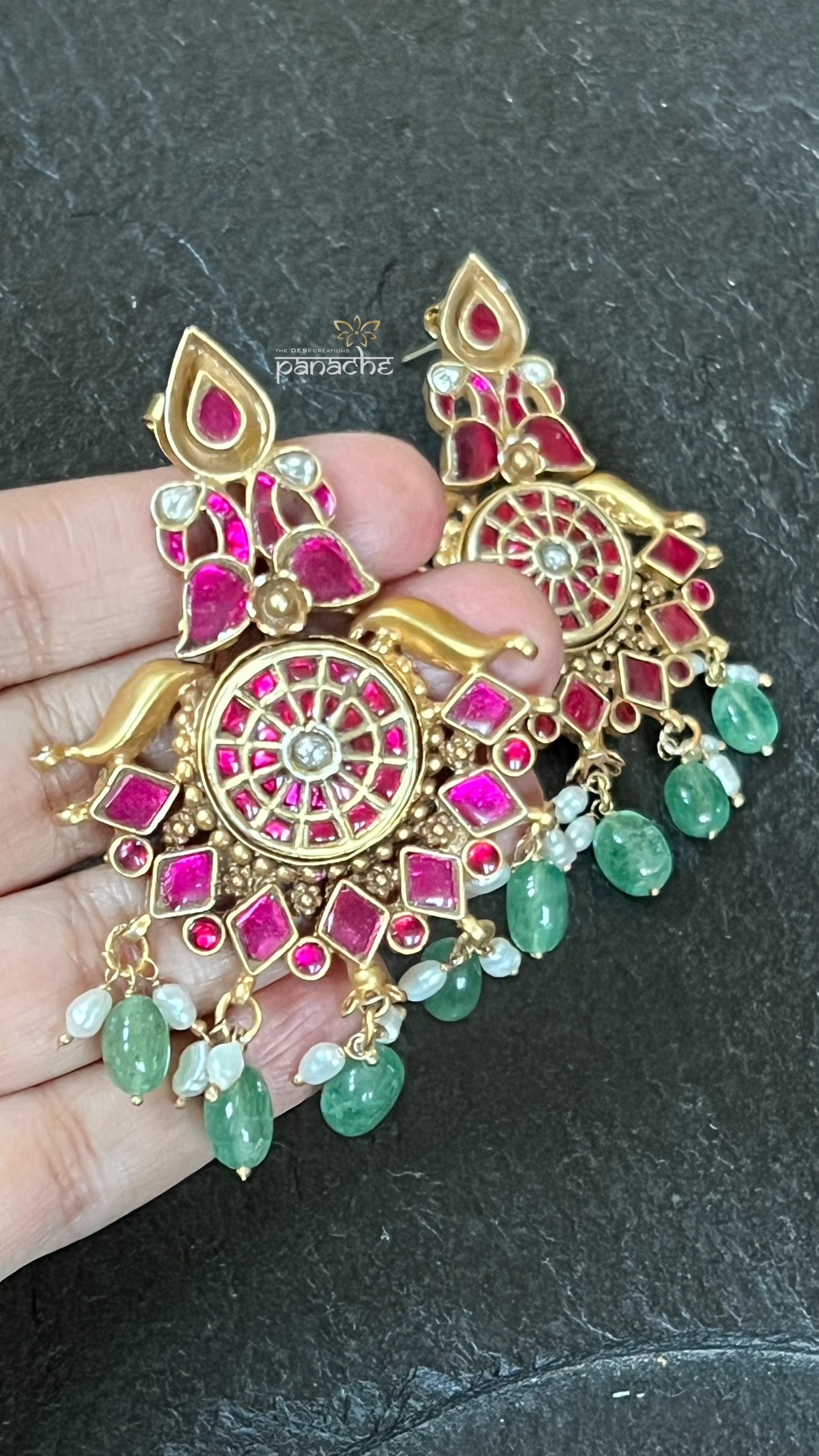 Earring 925 Silver - Gold Kundan Pearl Statement