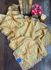 Designer Georgette Organza - Yellow Multi Color Hand Embroidered