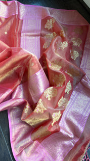 Tissue Chanderi Silk - Orangish Peach Lavender