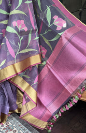 Pure Organza by Tussar Silk Banarasi - Lilac Resham Jamdani woven