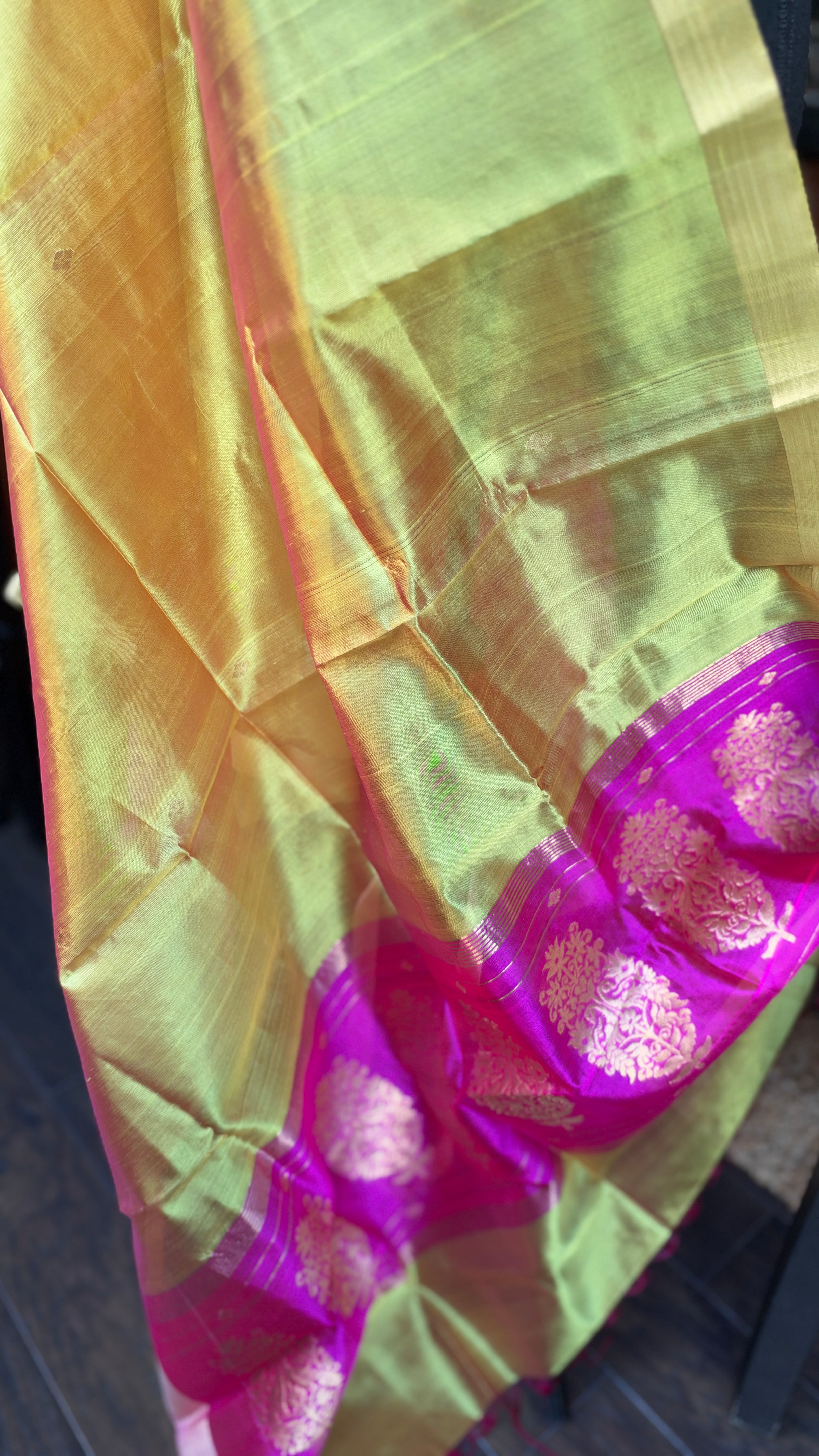 Pure Silk Chanderi Dupatta - Yellow Pink Handwoven