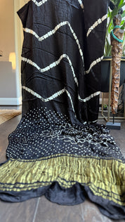Modal Silk Makdi Bandhej - Black Shibori