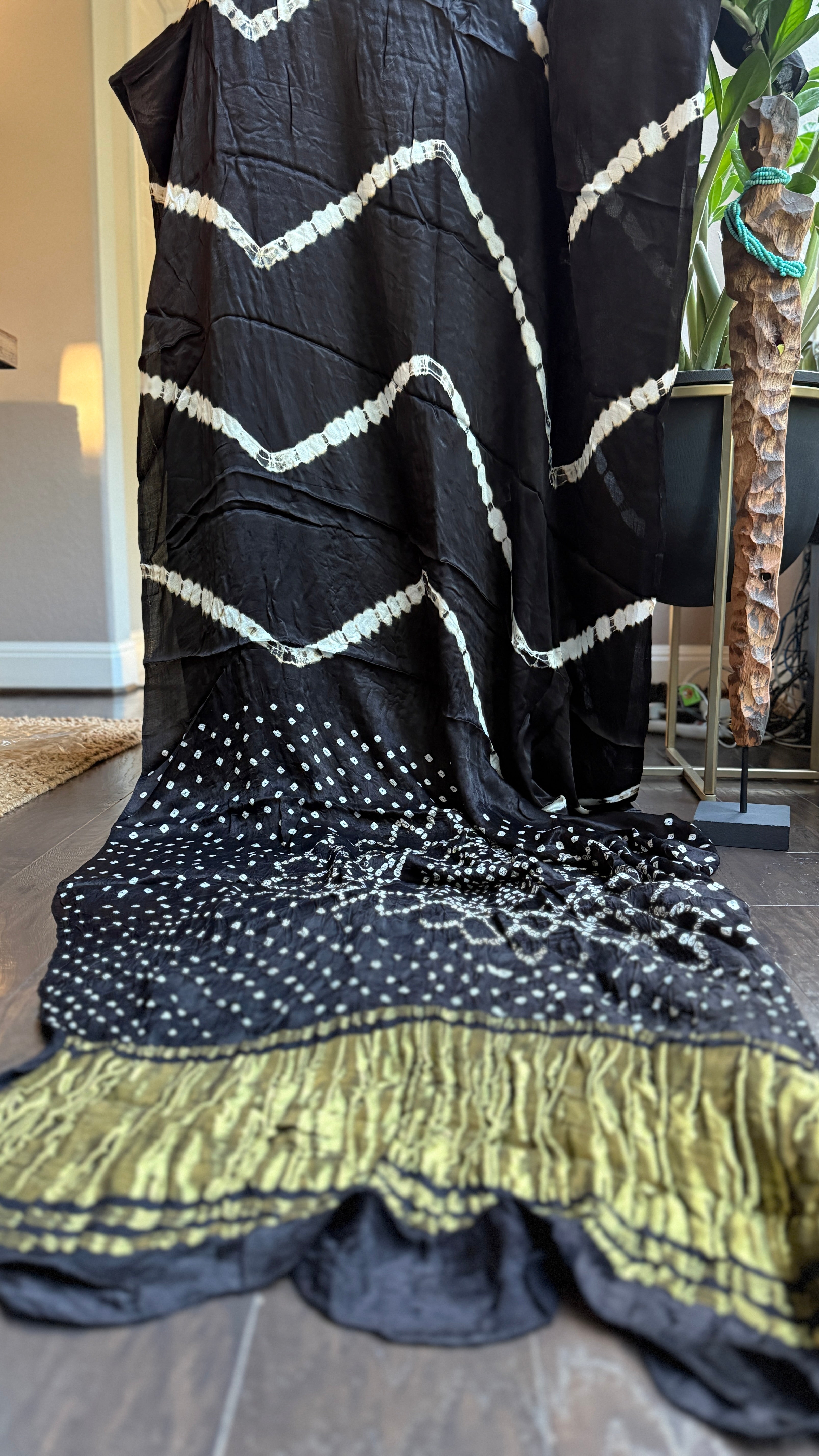 Modal Silk Makdi Bandhej - Black Shibori
