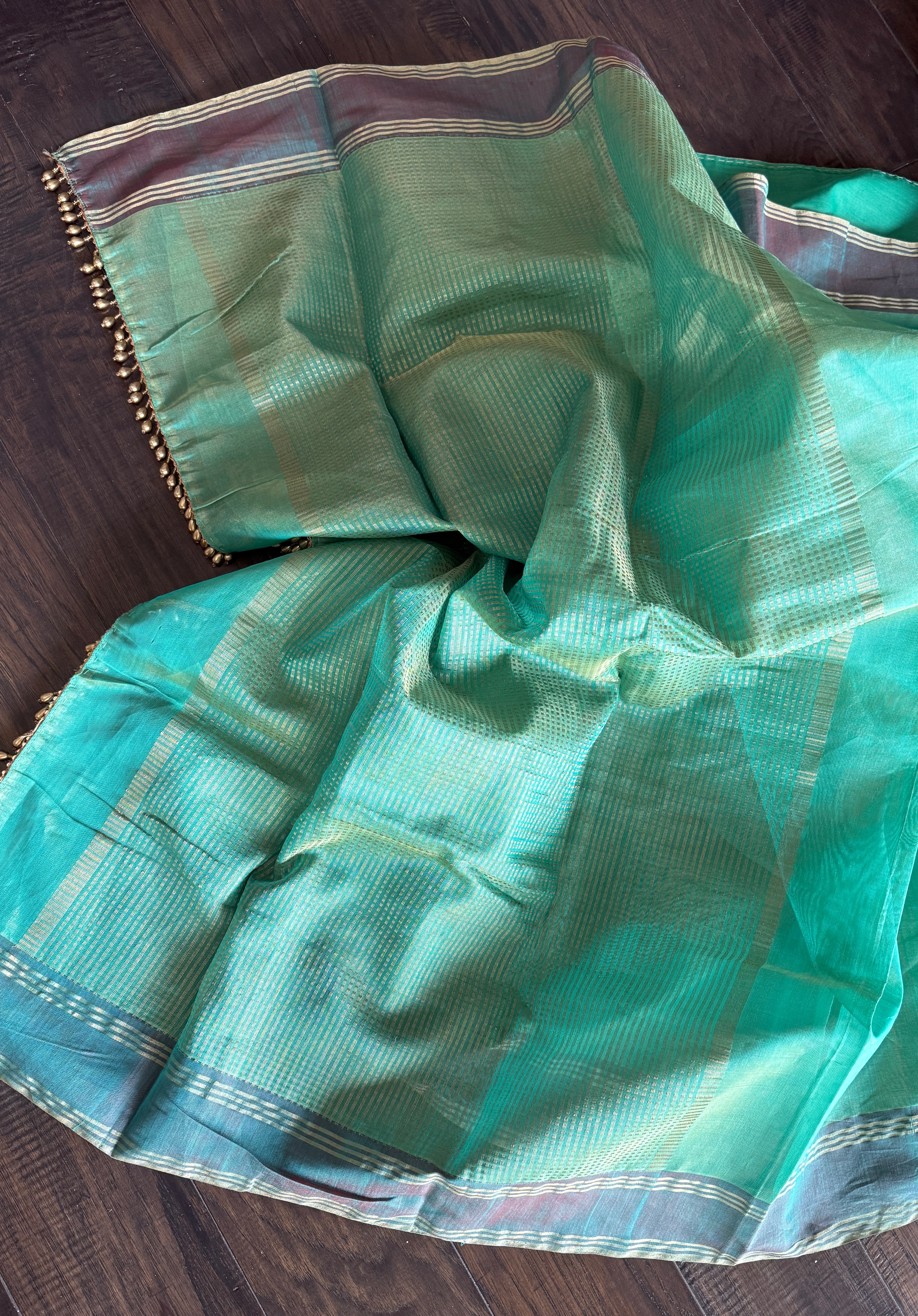 Chanderi Silk Cotton Tissue - Sea Green Woven