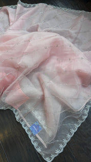 Designer Organza - Light Peach Pink Leheriya