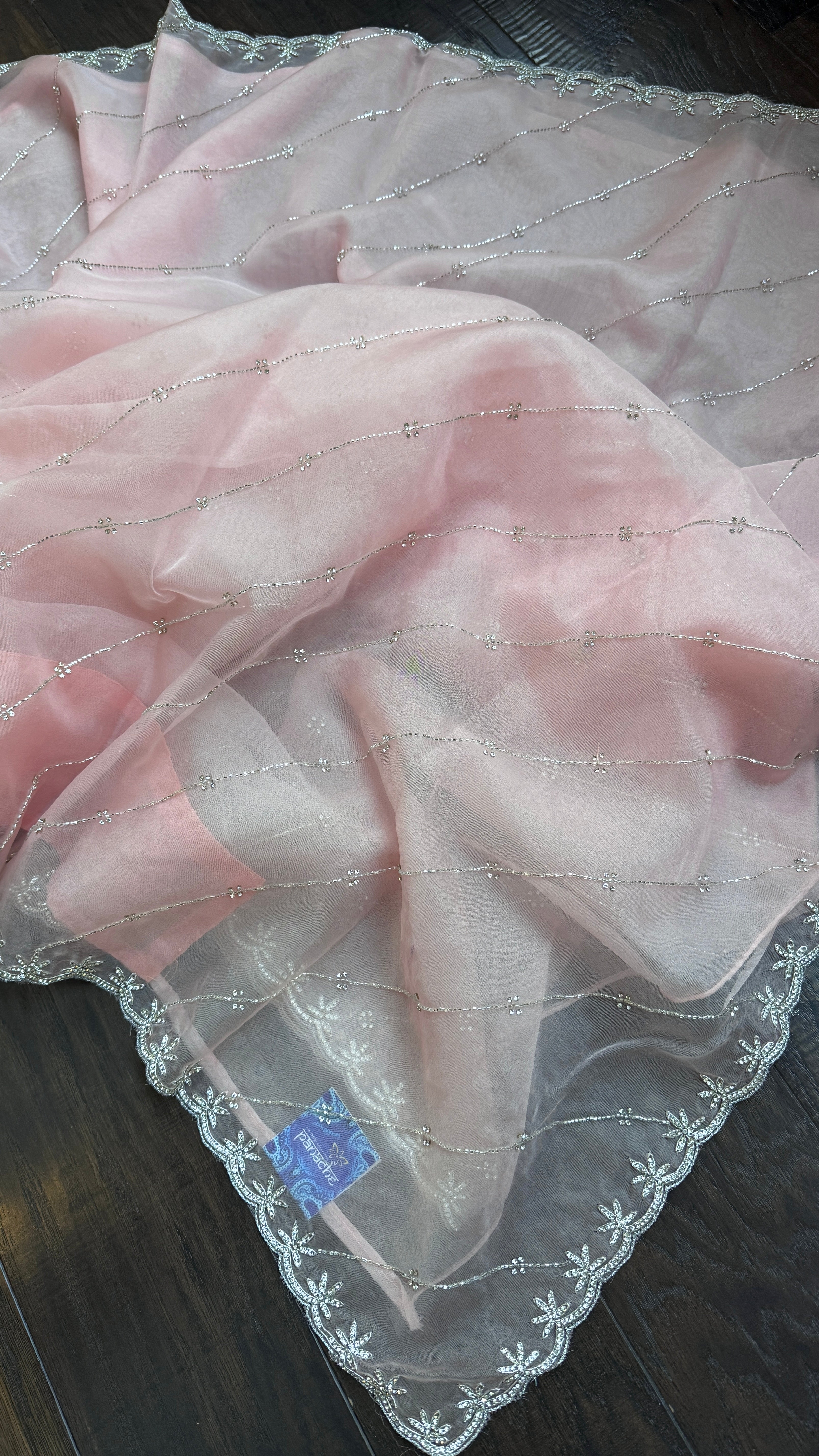 Designer Organza - Light Peach Pink Leheriya