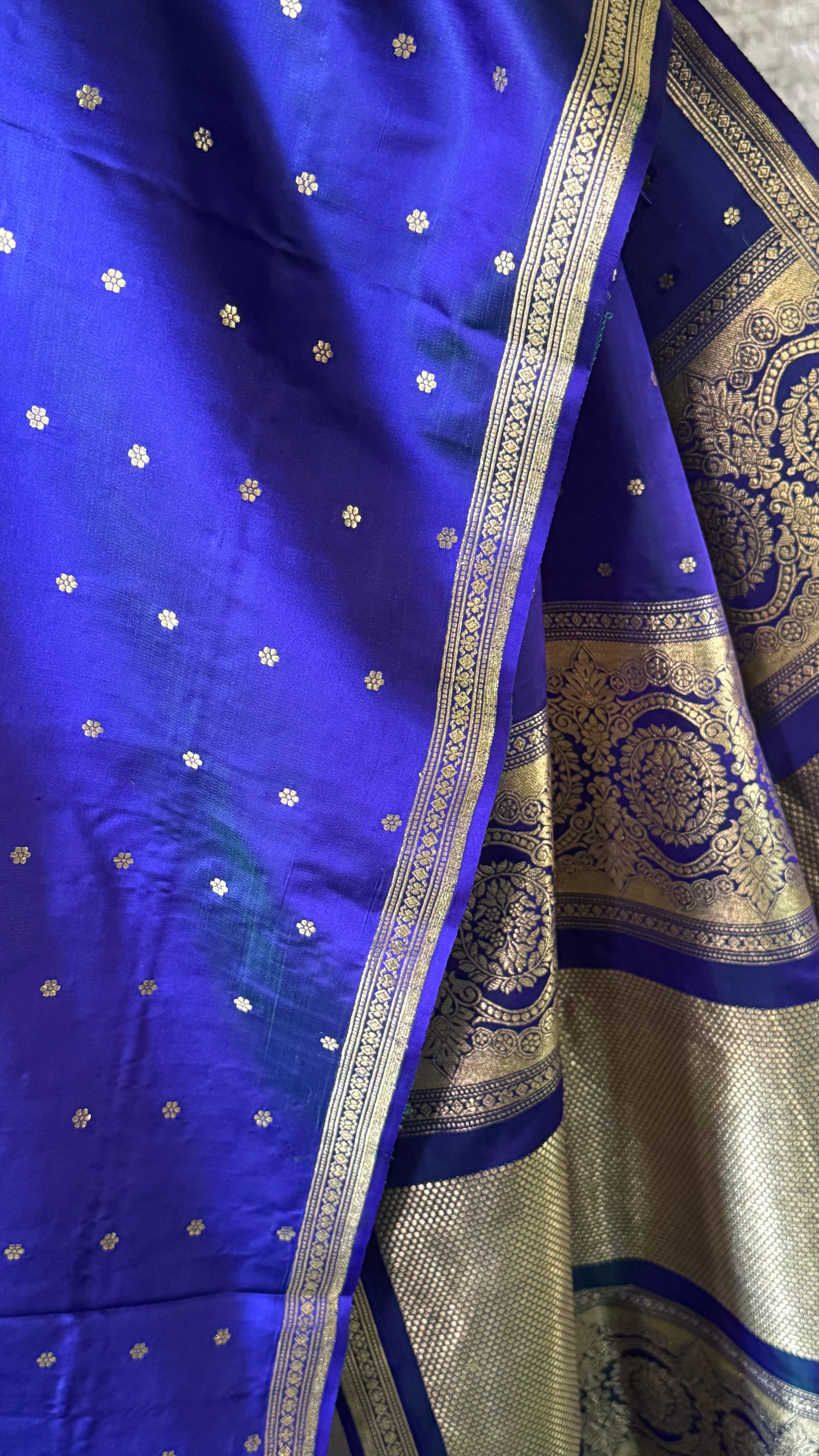 Pure Silk Mashru Banarasi- Peacock Blue Dual Tone