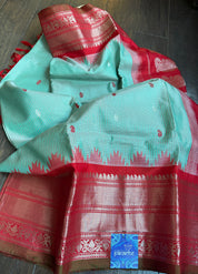 Pure Silk Gadwal - Light Blue Red Checkered