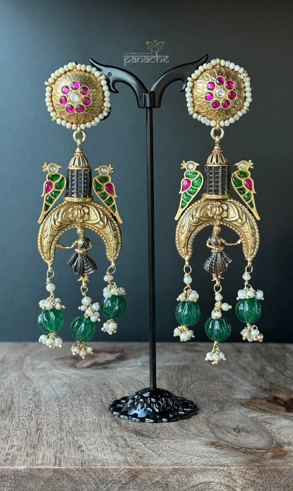 Earring 925 Silver- Statement Gold tone Dancer