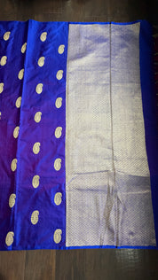 Pure Silk Mashru Borderless Banarasi- Blue Purple Dual Tone