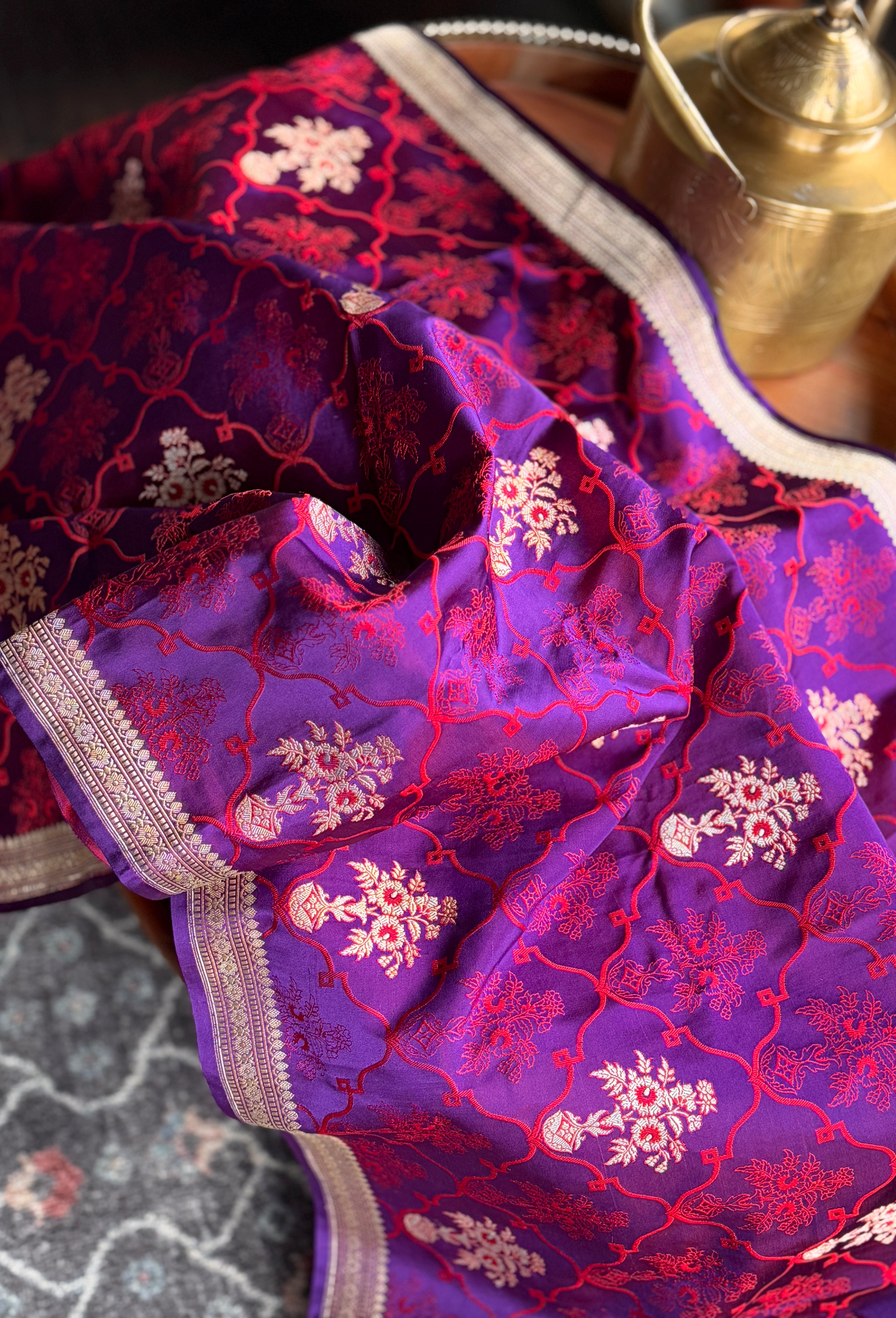 Pure Silk Mashru Banarasi- Purple