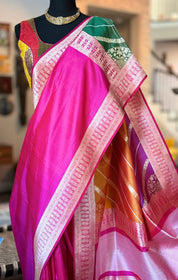 Pure Silk Banarasi - Rani Pink Rangkat Palla