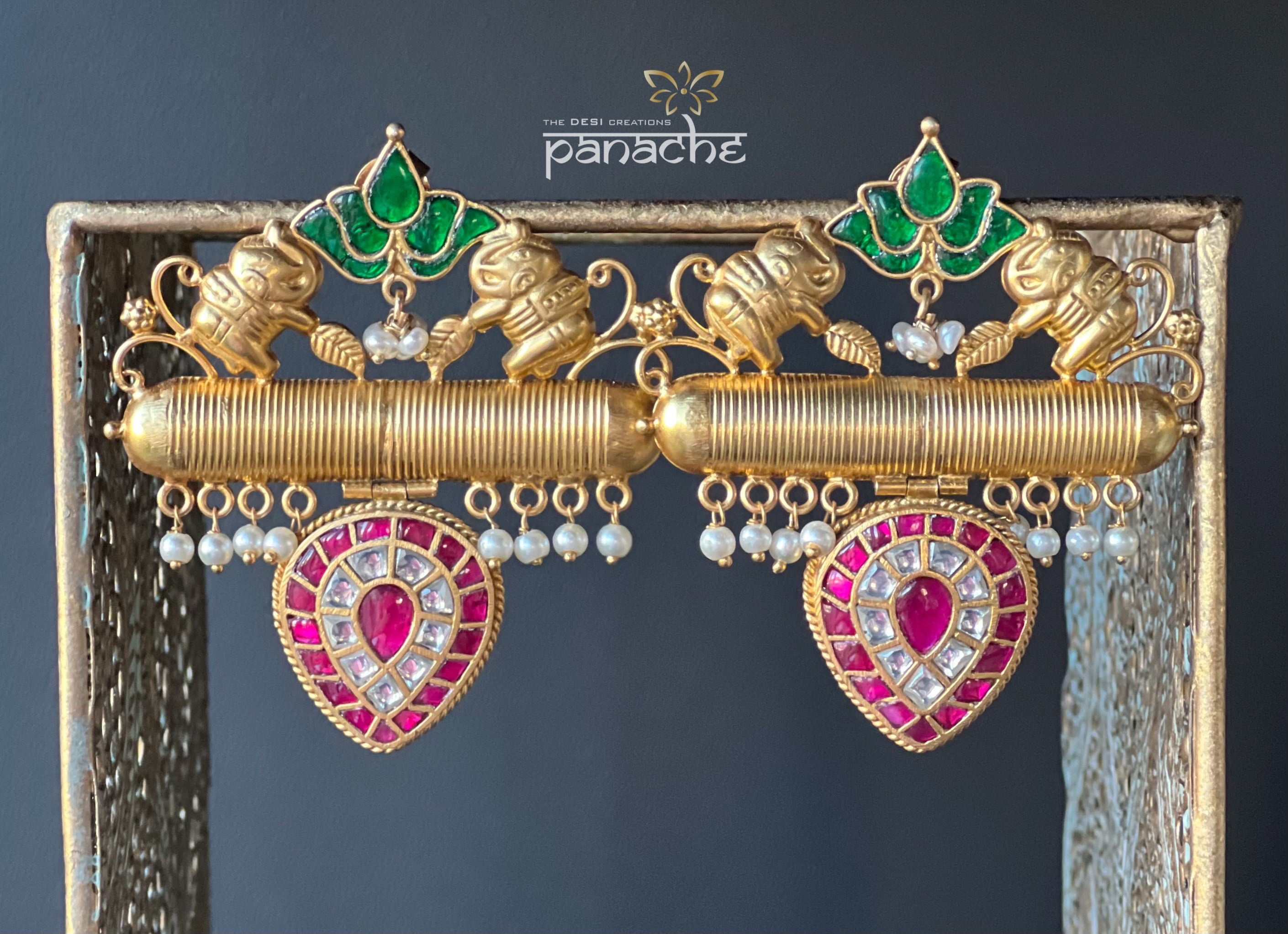 Earring 925 Silver- Kundan Lotus Drop Golden