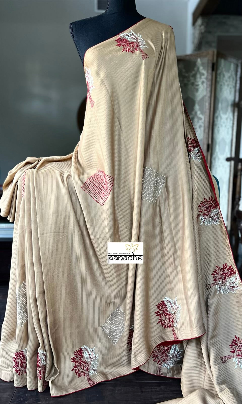 Designer Soft Silk Embroidered - Tan Brown Masaba Inspired