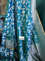 Pure Silk Katan Banarasi- Peacock Blue Dual shaded