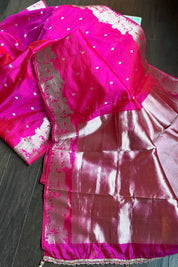 Pure Chanderi Pattu Silk - Rani Pink Nandi Eknaliya