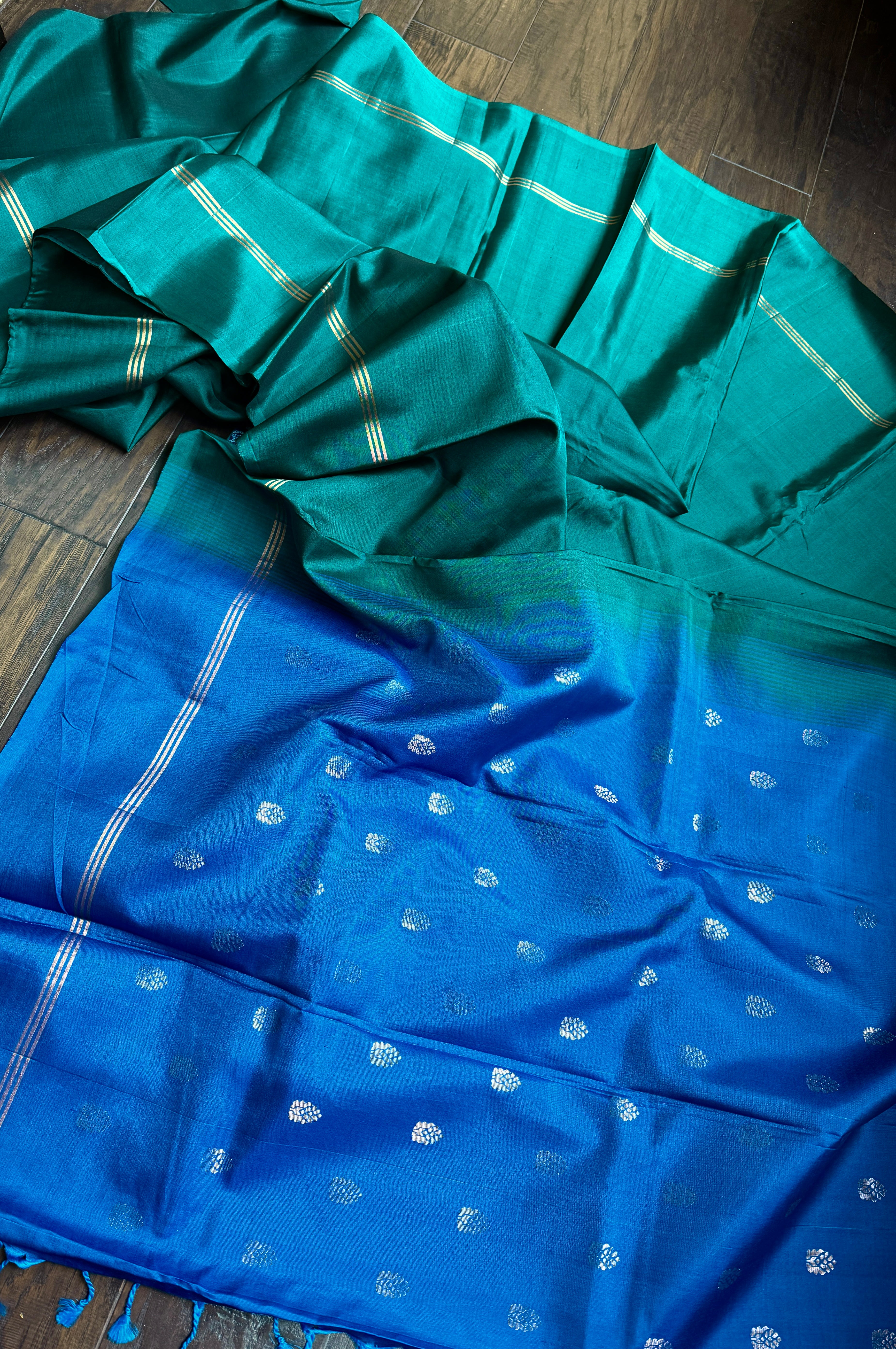 Pure Silk Kanjivaram - Teal Green Blue