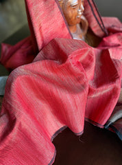 Pure Matka Silk - Red Muslin Jamdaani Palla