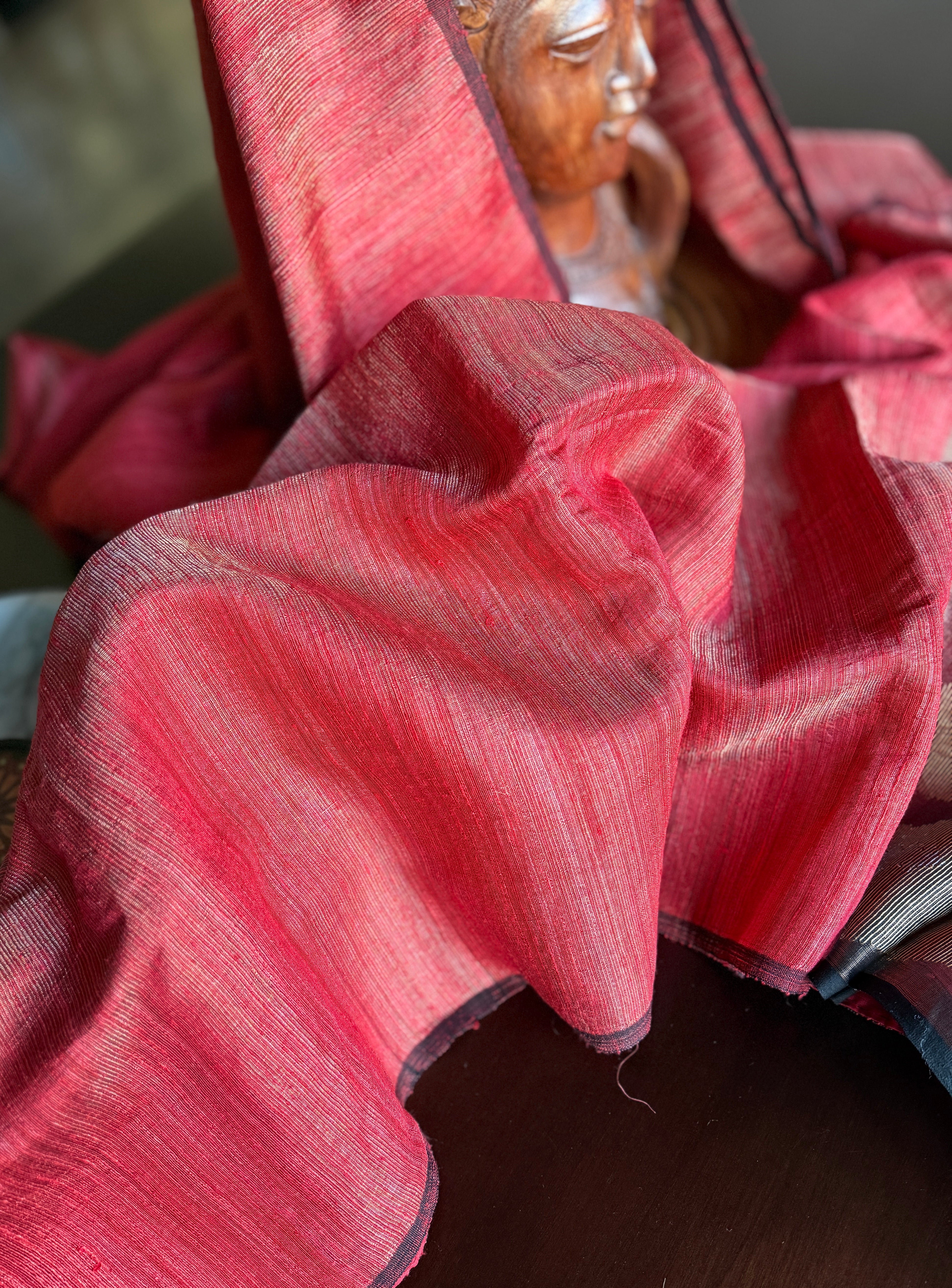 Pure Matka Silk - Red Muslin Jamdaani Palla