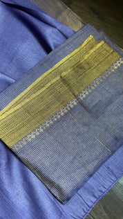 Handwoven Tussar Silk - Blue Violet Golden Zari