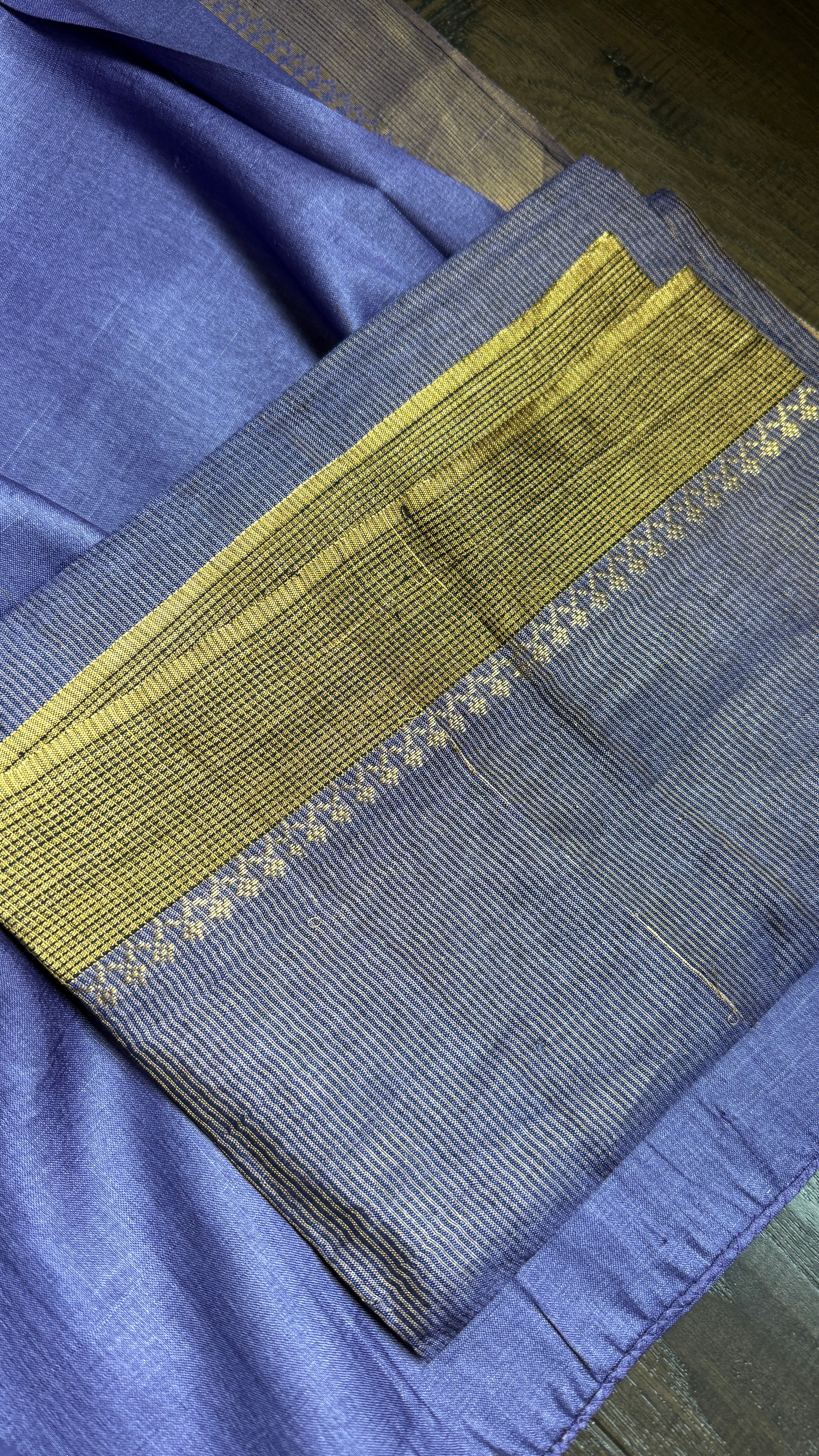 Handwoven Tussar Silk - Blue Violet Golden Zari