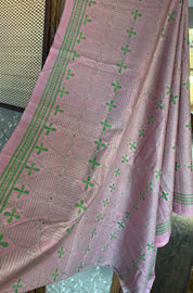 Pure Tussar Silk Kantha Stitch -  Light Pink Green