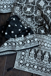 Designer Organza - Black Chikankari