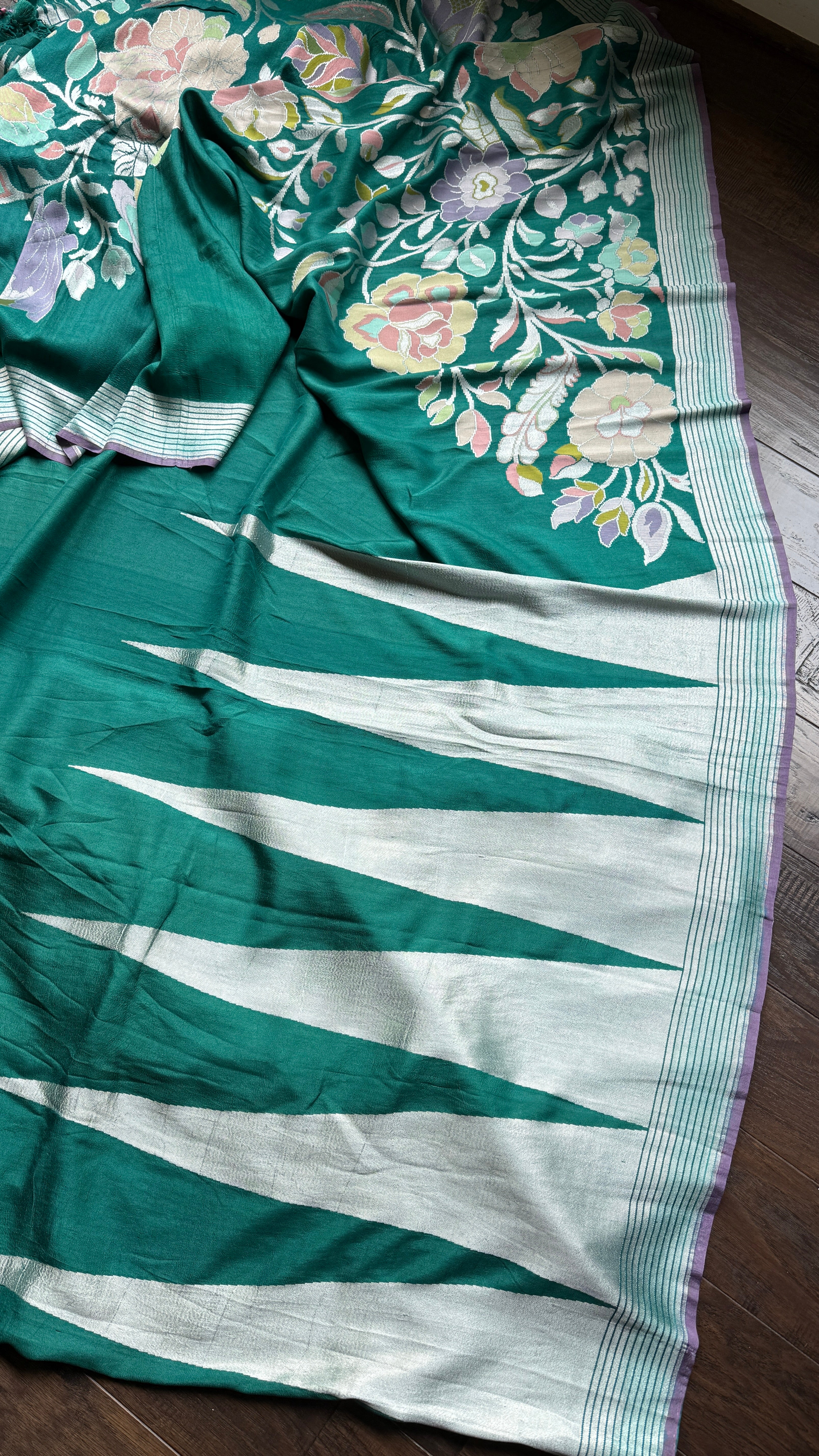 Khaddi Tussar Banarasi - Teal Blue Meenakari