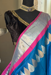 Designer Velvet Blouse - Black Gold Zari Sleeveless