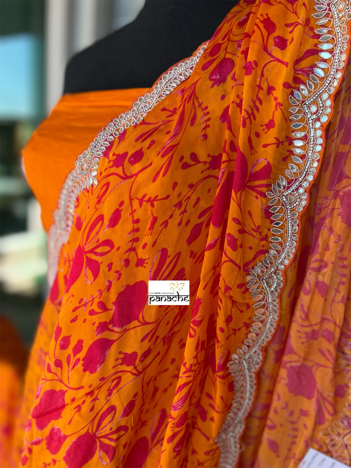 Designer Crepe Chiffon - Orange Pink