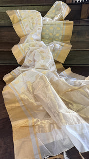 Pure Chanderi Pattu Silk - Off White Jaal woven