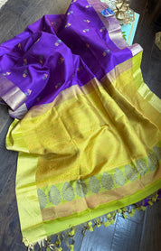 Pure Silk Kanjivaram - Purple Lime Green Yellow
