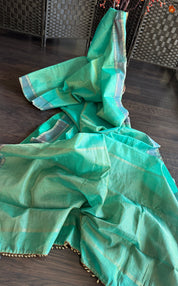 Chanderi Silk Cotton Tissue - Sea Green Woven